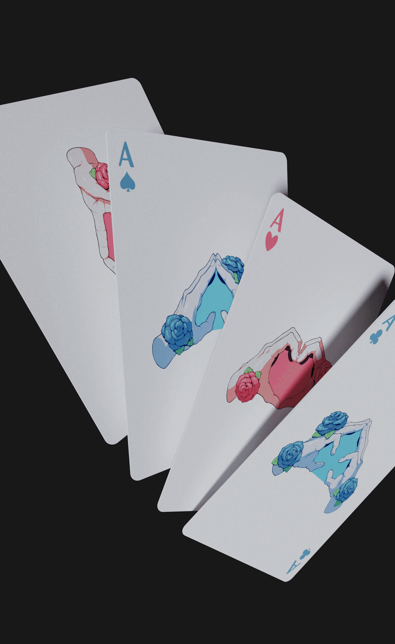 A concept for playing cards based on a previous design I did in 2021, which used hands and flowers as it's cornerstone.